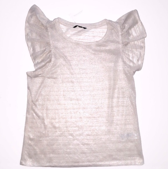 Banana Republic Cotton Linen Mix Gold Metallic Flutter Sleeve Blouse Top Small - Picture 3 of 8